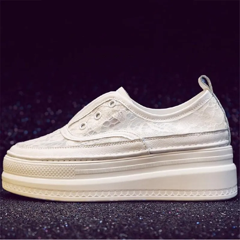 2025 Spring Summer Mesh Lace Platform Shoes Women Casual Sandals Fashion White Shoes Elegant Temperament Breathable Sneaker Shoe