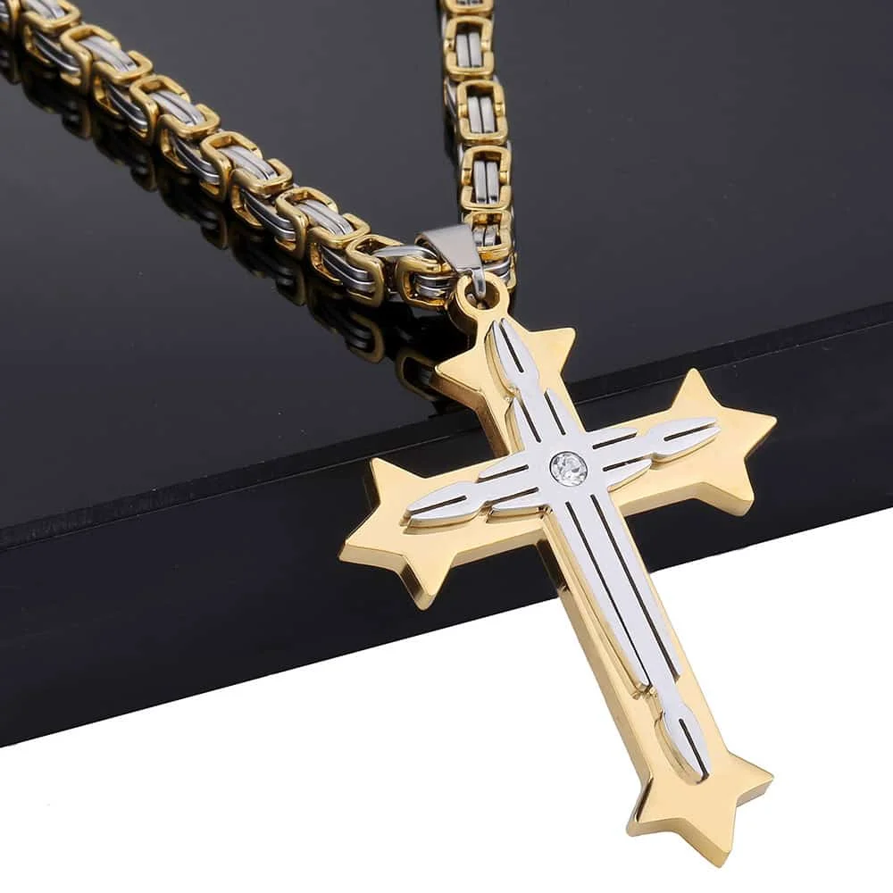 Cross Pendant Necklaces for Men Stainless Steel Gold Color Black Silver color Byzantine Chain Necklace Hip Hop Male Jewelry Gift