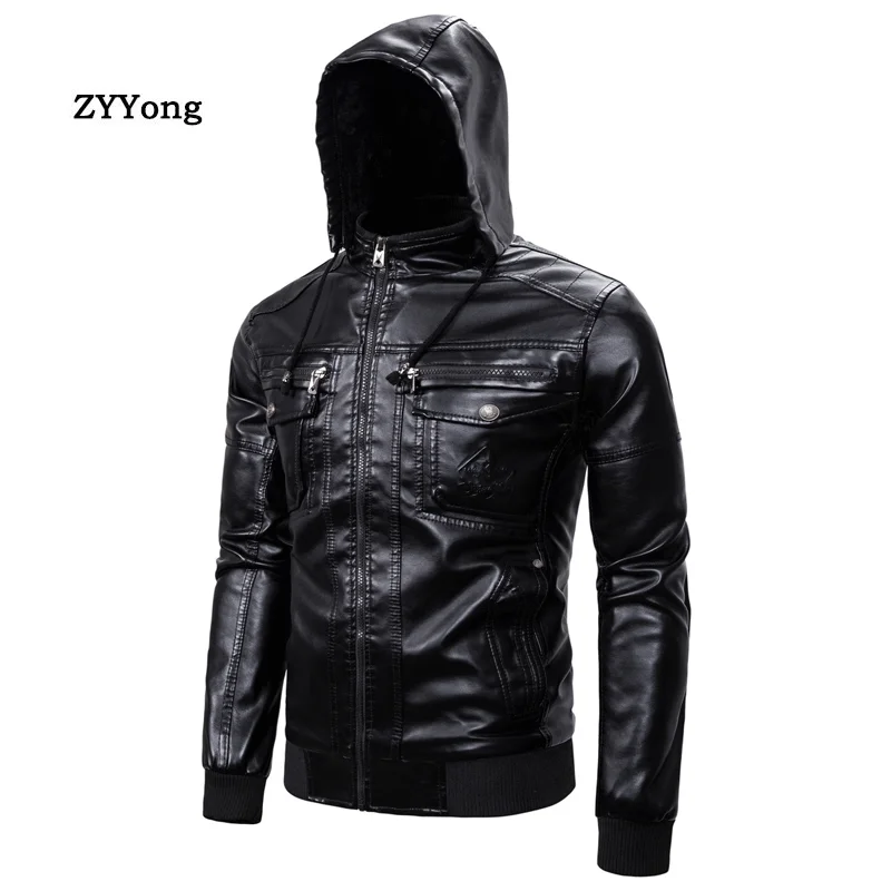 Leather Jacket Men Coats PU Outerwear Motorcycle Biker Male Business Winter Faux Fur Jacket Thick Fleece Leather Mens Windproof