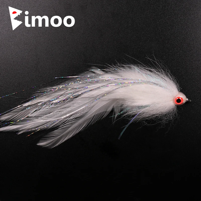 Bimoo 1pc/3pcs Size #2/0 Saltwater White Bait Streamer Fly Suspending Streamer Musky Bass Fishing Lure Flies