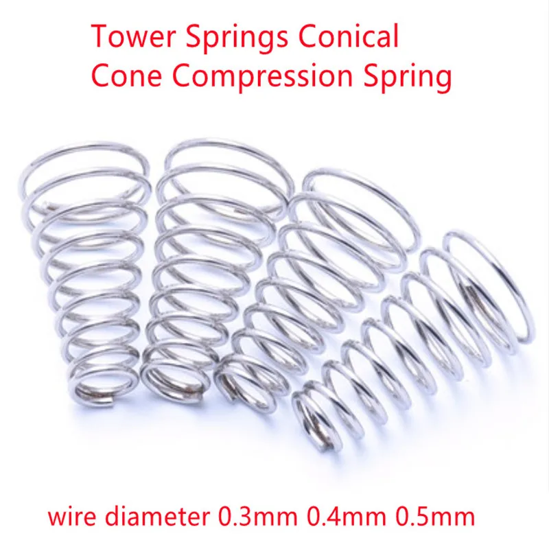 20pcs/lot Wire Diameter 0.3mm 0.4mm 0.5mm 304 Stainless Steel Tower Springs Conical Cone Compression Spring Pressure Spring