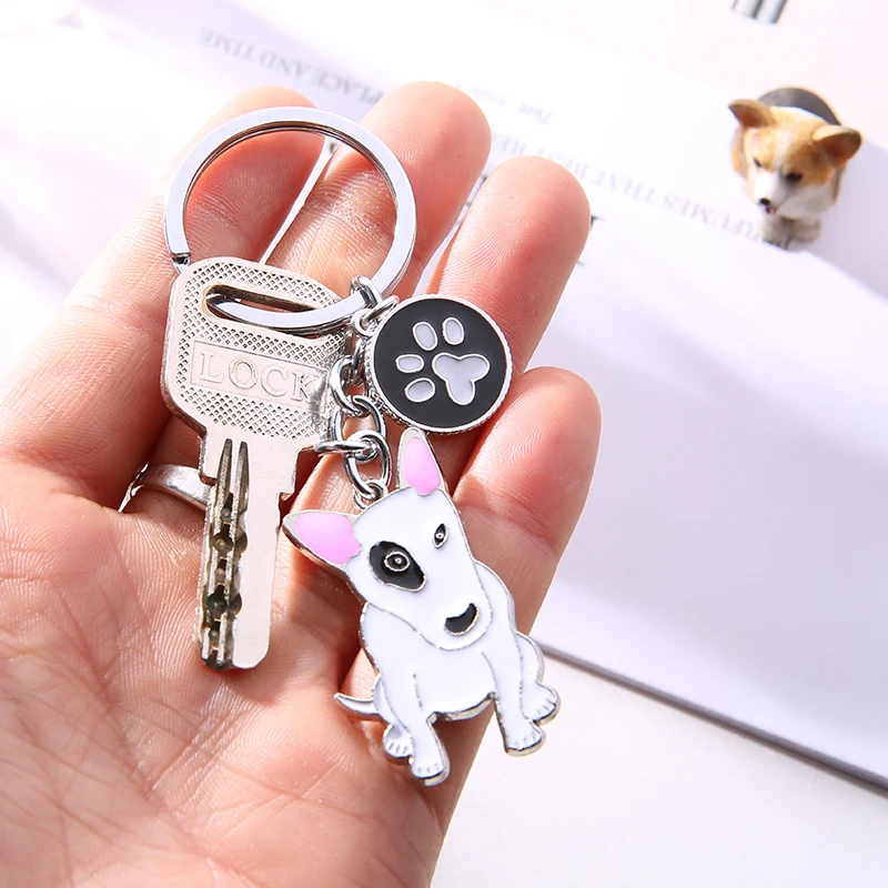 Lovely pet dog Keychain Bull Terrier Keychain Metal Car Key Ring for Women best friend charm Bag Pendant