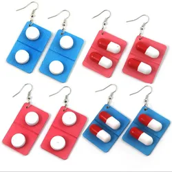 Funny Lovely Wooden Capsule Drop Earrings Cute Pills Medicine Big Dangle Earrings For Women Creative Fashion Jewelry Gift