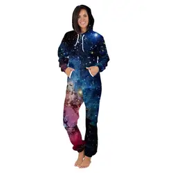 Galaxry-macacão feminino unissex com capuz, roupa de dormir, peça única com estampa grande para casais, plus size, manga comprida