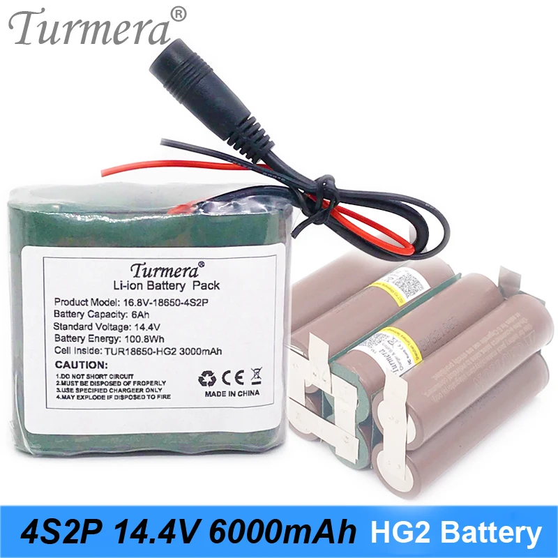 

Lithium Battery Pack 14.4V 16.8V 6000mAh 4S2P TUR18650HG2 3000mAh 30A Battery Cell with 40A BMS for Screwdriver Battery Turmera