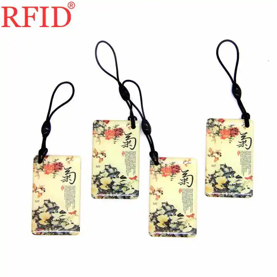 UID S50 1K 13.56Mhz Chrysanthemum Pattern Changeable Rewritable RFID NFC Dropping Glue Keyfob Key Fobs Badge Token Tag 1pcs