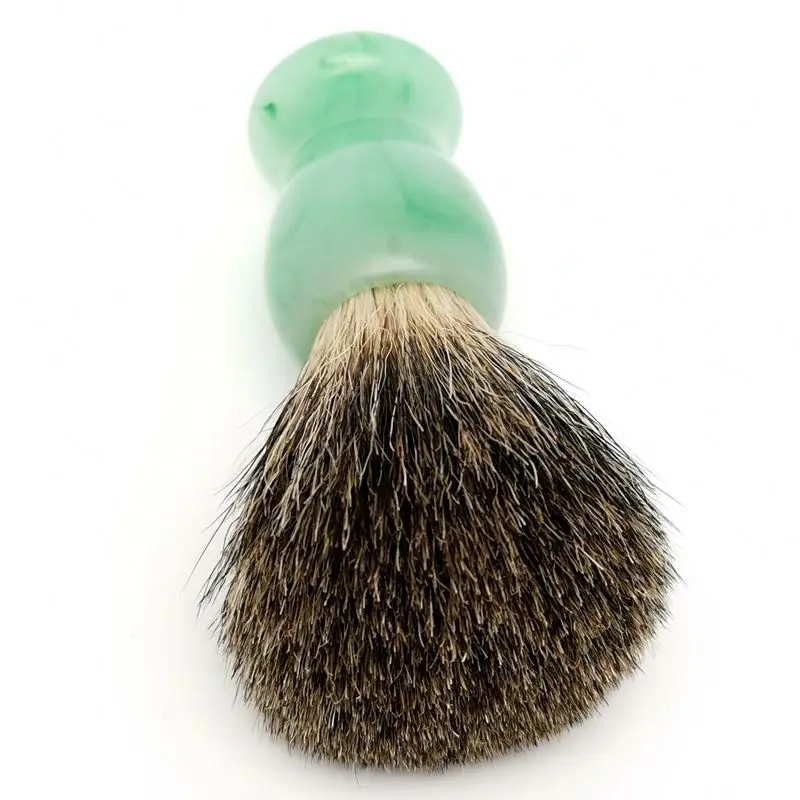 TEYO-brocha de afeitar de pelo de tejón puro con mango de resina, color verde esmeralda, perfecto para crema de afeitar húmeda, cepillo de barba