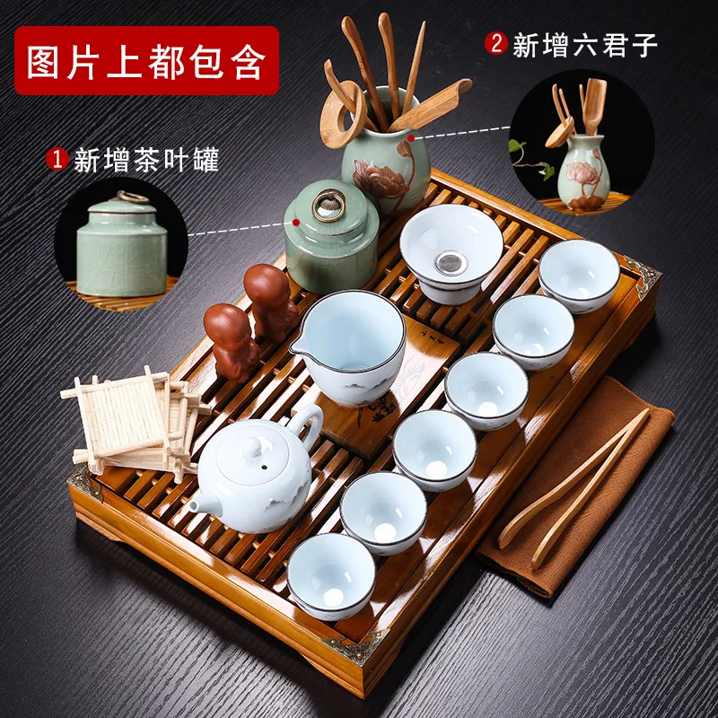 Imagem -04 - Luxo Chinês Conjunto de Xícara de Chá Porcelana Moderno Chá Cerimônia Coador Roxo Argila Kung fu Chá Conjunto Bandeja Juego de te Teaware Dg50ts