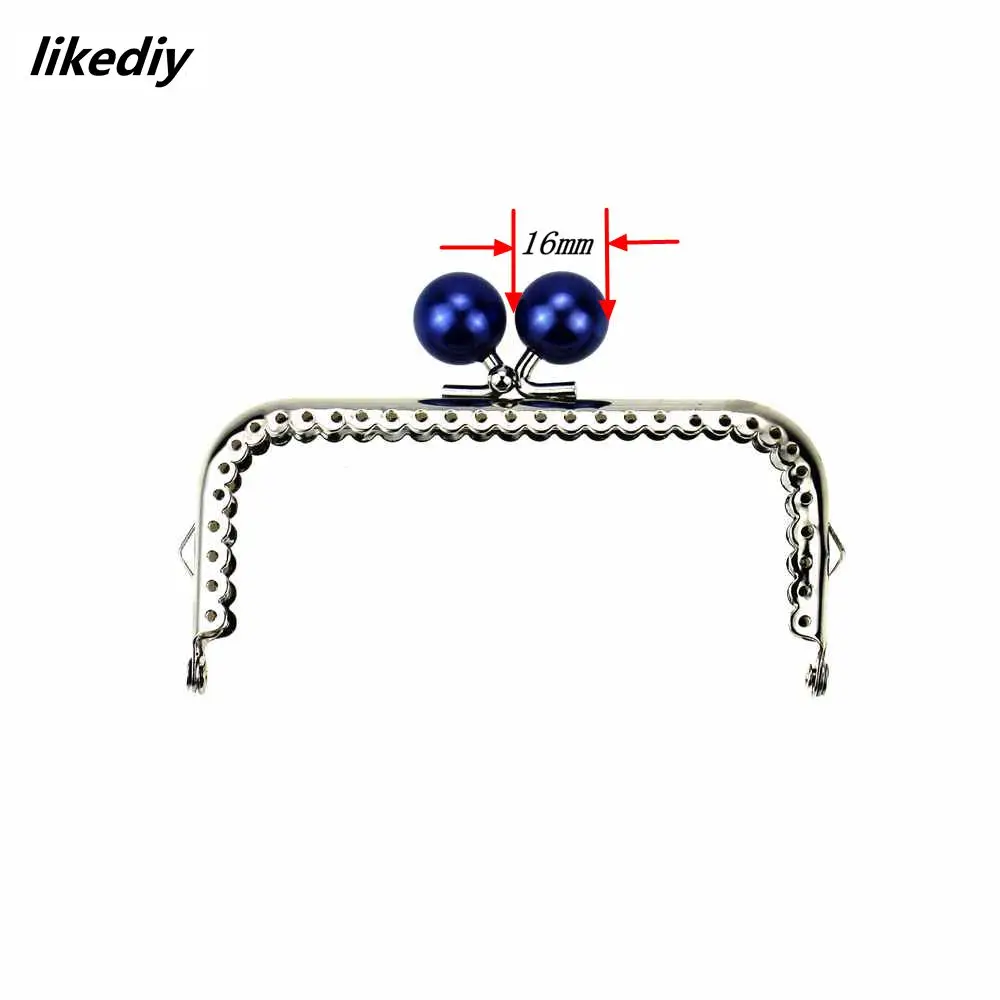 1 Piece 10.5 CM Candy Pearl Head Square Silver Metal Purse Frame Kiss Clasp Lace DIY Bag Accessories