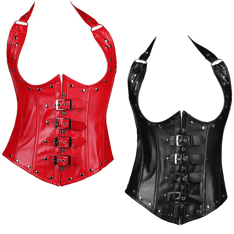 S-6XL Women Punk Rock Sexy Bustier Korsett Steel Boned Waist Slimming Corset Bustiers Leather Corset Costume Gothic Clothing