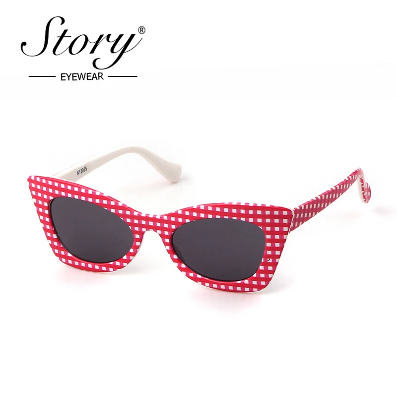 

STORY fashion retro cat eye sunglasses women 2019 brand luxury designer vintage small pink frame Plaid flower sun glasses S13055