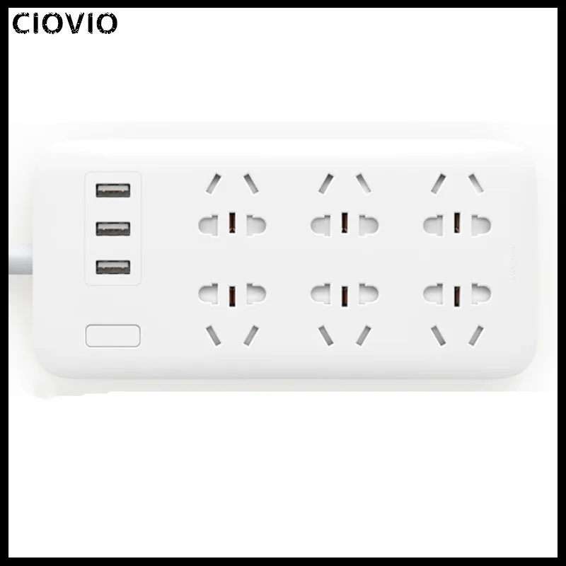 CIOVIO Power Strip 2.1A Fast Charging 3 USB Extension Socket Plug 6 Outlets Socket Adapter US UK EU AU MI Power strip