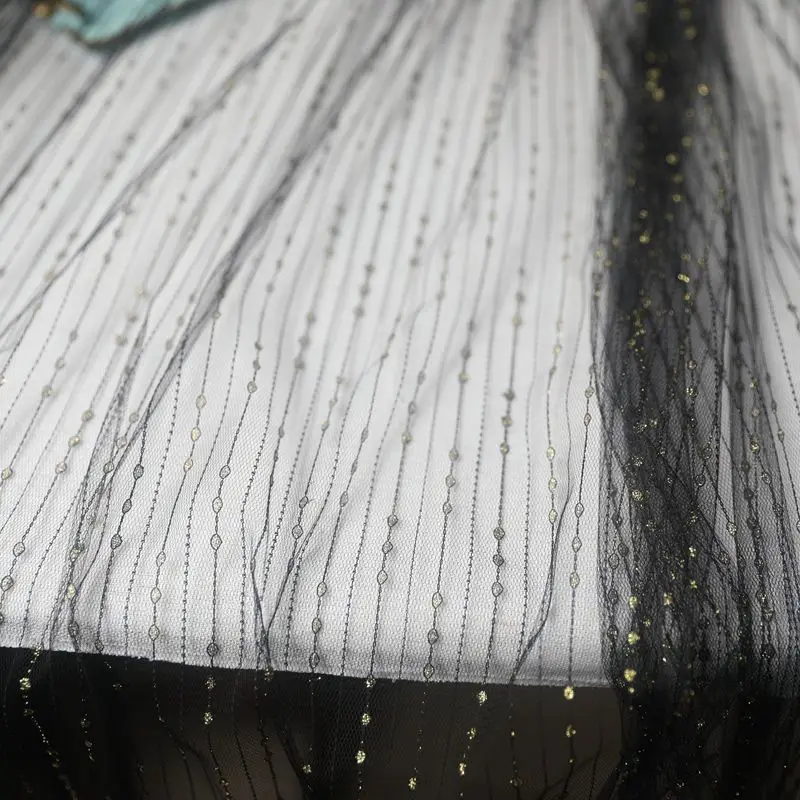 160cm wide 1yard/lot Polyester Mesh Fabric Gold Threads Embroidery Fabric Material Doll Cloth Wedding Accessory X1461