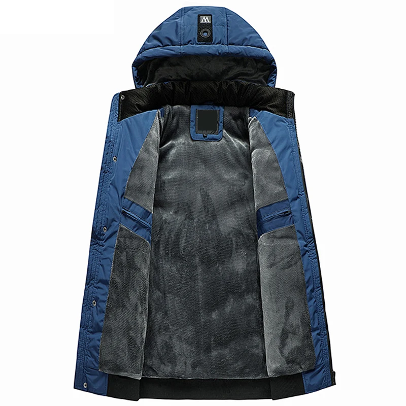 Casaco de inverno masculino com capuz grosso quente casaco de lã à prova dwaterproof água forro masculino outwear parka hombre