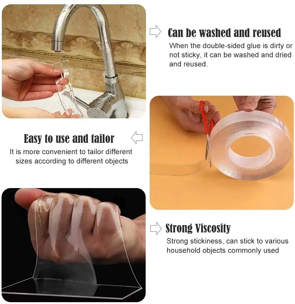 1/2/3/5M Doppelseitiges Klebeband Nano Band Reusable Wasserdichte Wand Aufkleber Nicht-kennzeichnung und Waschbar Selbst klebstoff Transparent Bänder