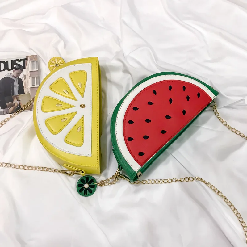 Cute Watermelon Lemon Shape Crossbody Bag Shoulder Chain Bag Girl\'s Purses and Handbag Women Casual Clutch Bag Cartoon Fruit Bag