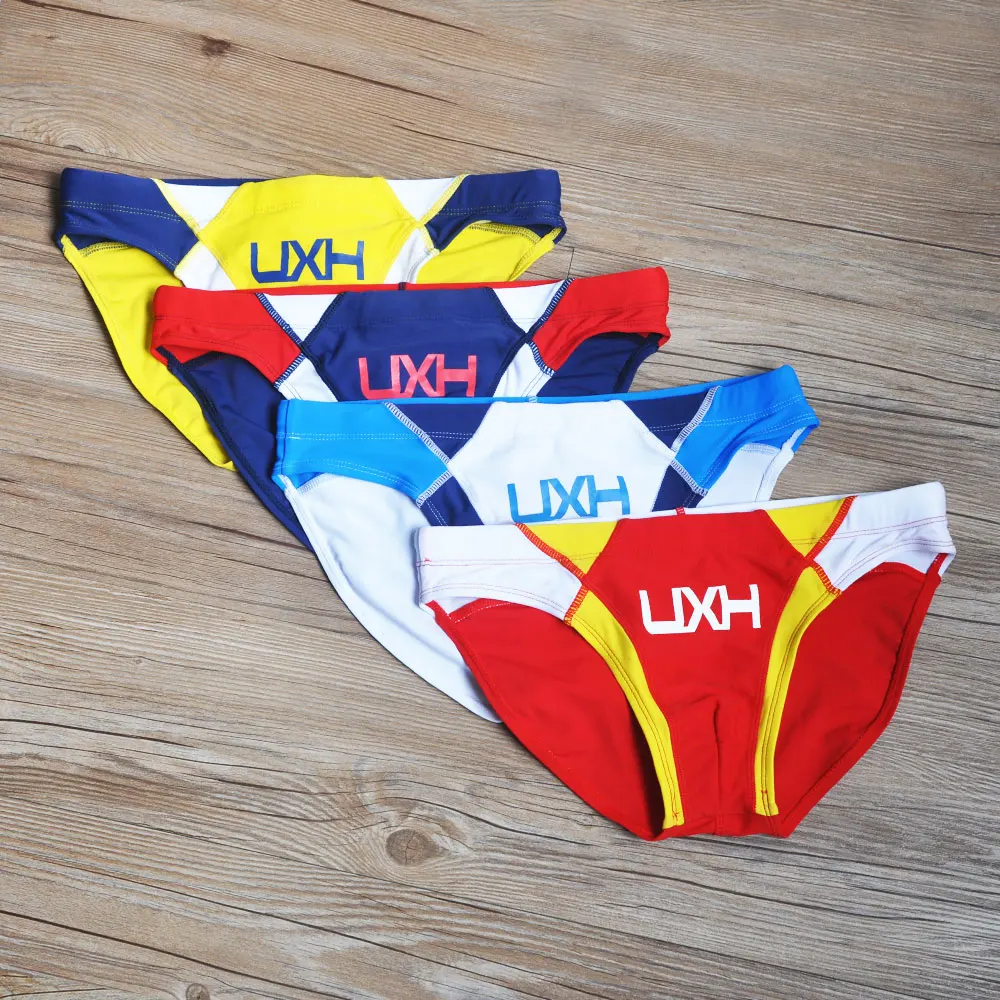 UXH Briefs Low Waist Bathing Suit Men Swimwear Pad Push-up Sexy Surfing Solid Soft G String Swimsuits Mens Sexy Bikini Summer