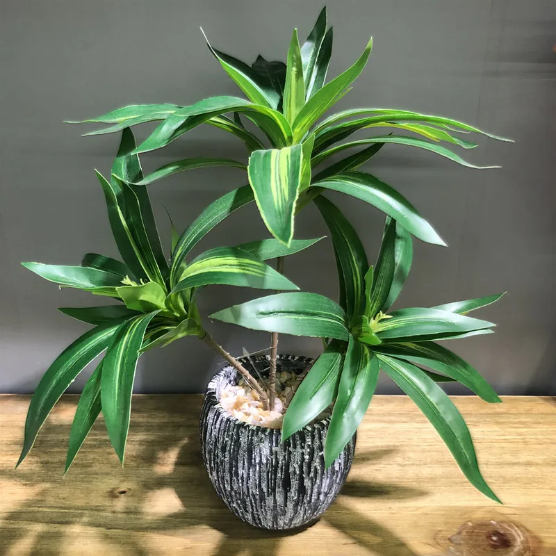 Plantas artificiales de escritorio de 3 ramas, 35CM, palmera de plástico verde, ramo de flores, Material para oficina, sala de estar, decoración navideña para el hogar