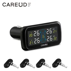 TPMS Careud LCD Display Monitor Cigarette Lighter Car Wireless Tire Pressure Monitoring System with 4 Internal/External Sensors