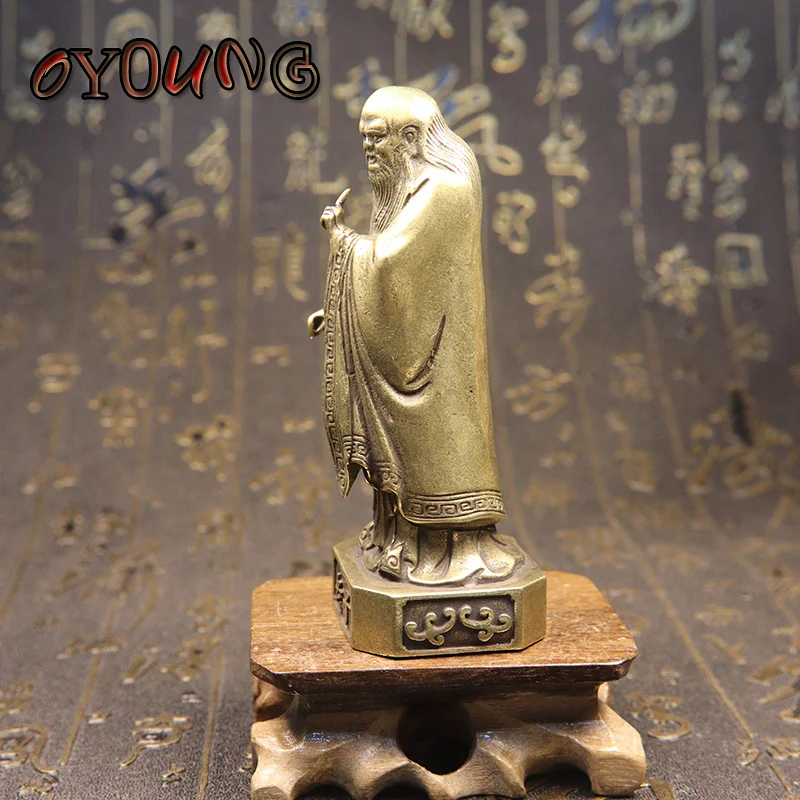 Antique Bronze Chinese Taoist Founder Lao Zi Figurines Vintage Copper Buddha Lao-Tzu Statue Decors Home Desk Decorations Crafts