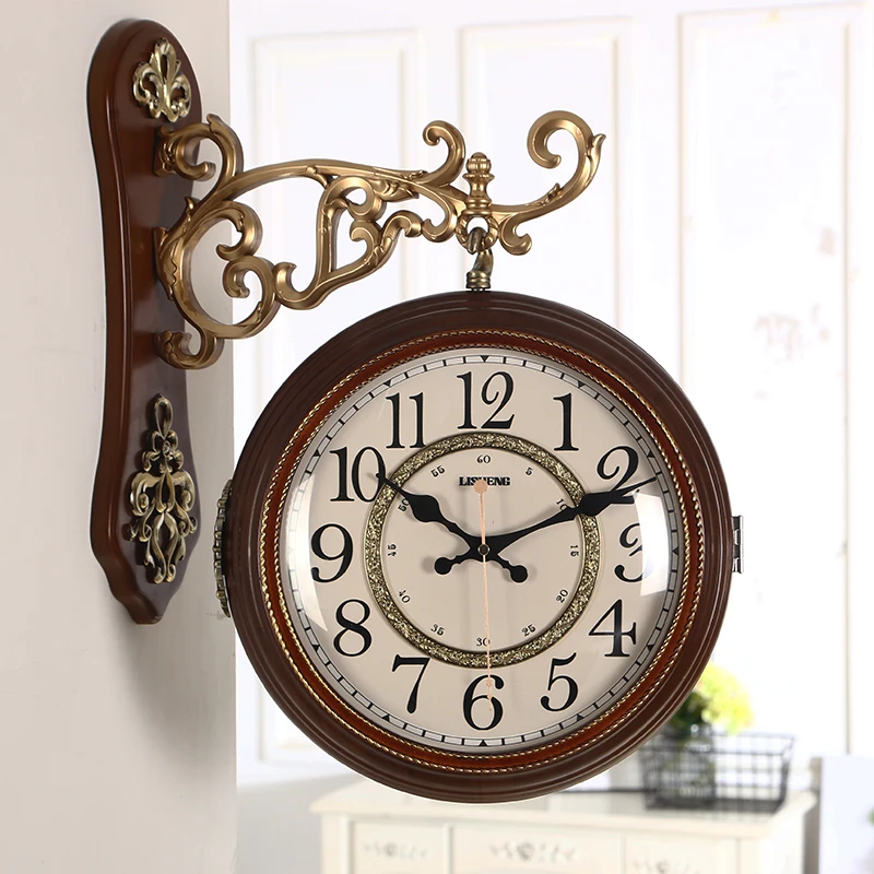 16/20 Inches Luxury European Silent Wall Clock Retro Living Room American Double Sided Mecanismo Reloj De Pared Home Decor