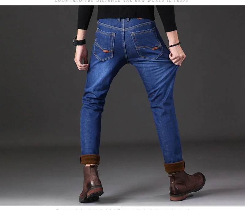 

2021 New Men Activities Warm Jeans High Quality Famous Brand Autumn Winter Jeans Warm Flocking Warm Soft Men Jeans