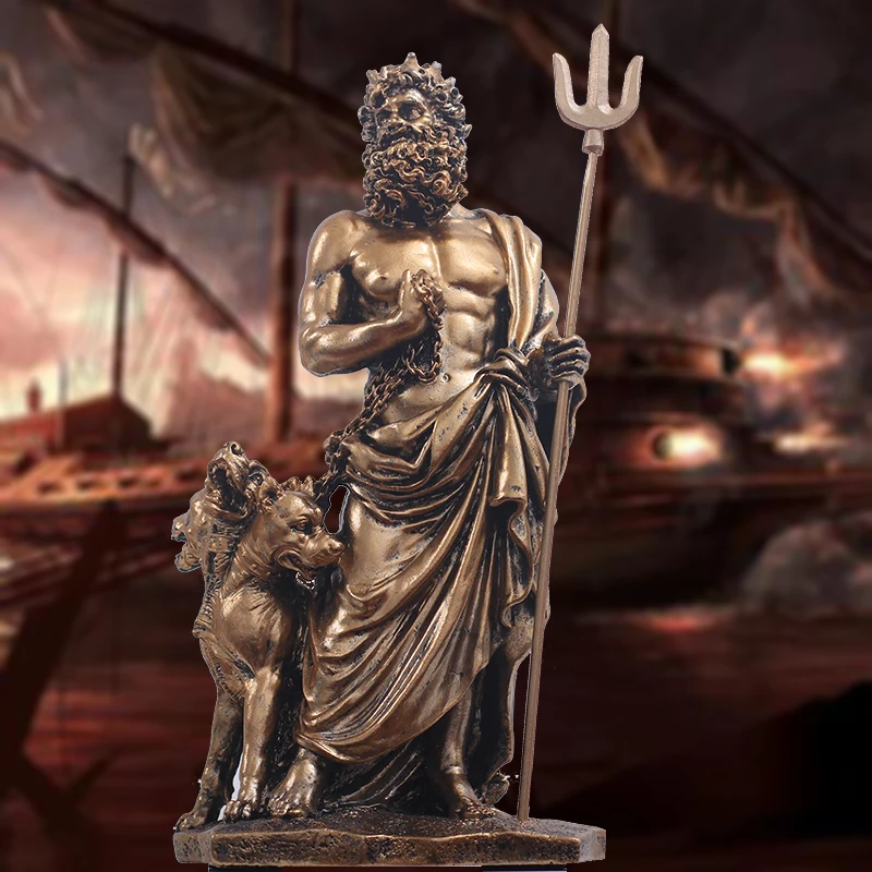 ANCIENT GREEK POSEIDON SCULPTURE EUROPEAN RETRO RESIN ORNAMENTS CHARACTER WARRIOR STATUE CRAFTS HOME DESKTOP DECORATION X3660