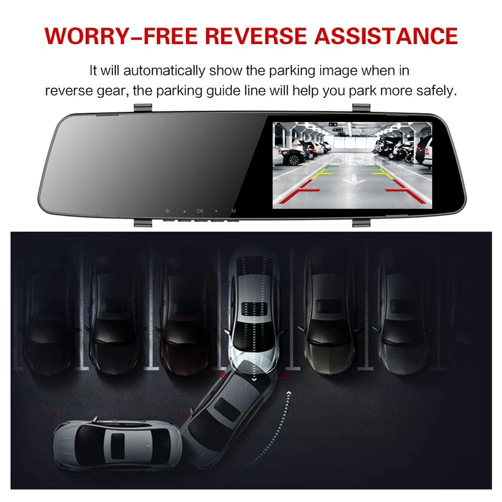 4.3inch Car Dvrs Video recorder Dash Cam Full HD 1080P Mirror Cam Car Dvr Camera loop recording motion tracking Car recorder