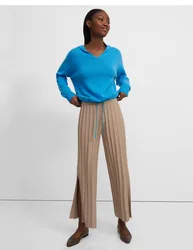 Th*** spring fall women vertical bar wool knitting vents full length loose pants trousers