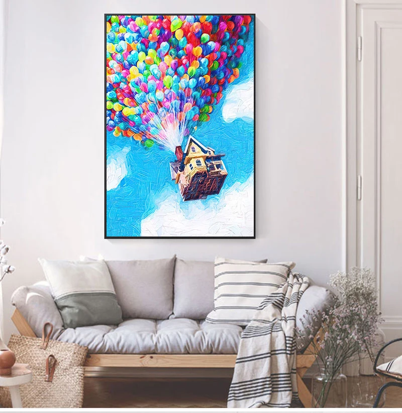 Balloon House UP Movie Print Pixar Poster Oil Painting Wall Art Canvas Painting Adventure Travel Posters Nursery Kids Room Decor