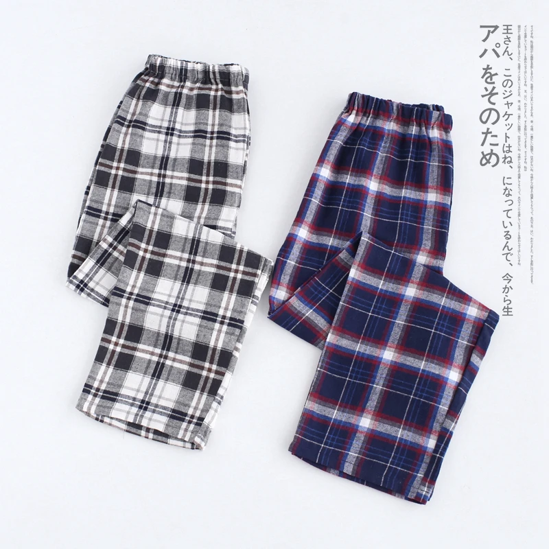 Plus Size Cotton Plaid Men Sleep Bottoms Comfort Pajama Simple Loose Sleepwear Pants Pijamas Male Sheer Pyjama Trouser Homewear