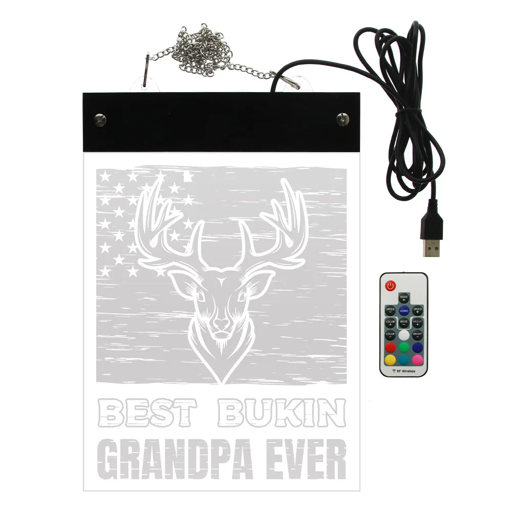 Best Bucking Grandpa Ever Deer Hunting LED Lighting Wall Sign Rectangle Light Board Electric Display Sign Buck Lover Home Décor