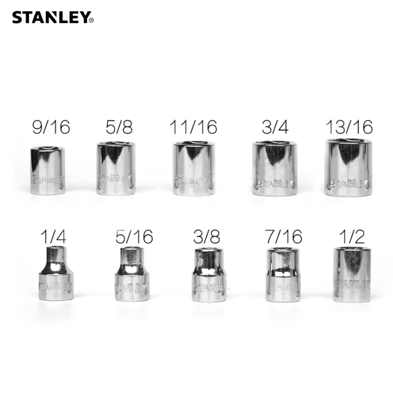 Stanley 1-Pcs 6PT 3/8 Square Drive Sockets Inch Sizes 1/4 5/16 3/8 7/16 1/2 9/16 5/8 3/4 to 13/16 Ratchet Socket Repair Tools