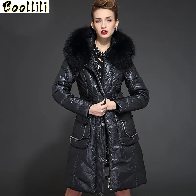 

Winter Boollili Long Down Jacket Woman Hooded Duck Down Coat Large Fur Collar fashion Luxury Women's Jackets slim 2023