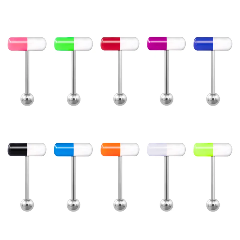 1pc Kapsel Zunge Ring Acryl Pille Zunge Piercing Stud Barbell Chirurgenstahl Bar Bunte Punk Frauen Männer Körper Schmuck 14G