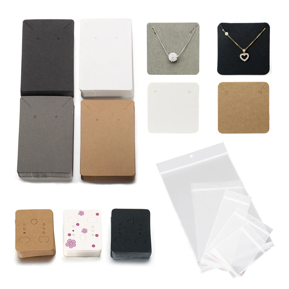 50 teile/los Papier Display Karten Ohrringe Halsketten Lagerung Zubehör Kunststoff schmuck taschen Verpackung für schmuck DIY Karton