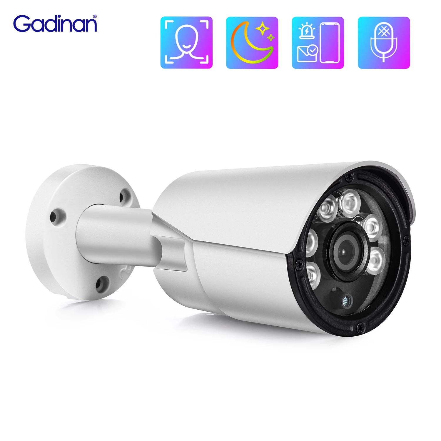 Gadinan HD 8MP POE IP Camera H.265+ Vidio Face Detection Color Night Vision Security Protection Dual Light Source Outdoor Webcam