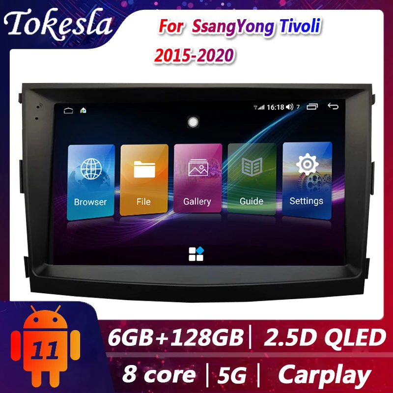 Tokesla Car Radio For SsangYong Tivoli  Android 11 All-in-one Central Multimedia Dvd Player Navigation Bluetooth Touch Screen 4G