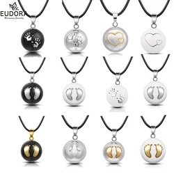 Eudora Baby hands footprint Chime Ball Pendant Necklace Pregnant Ball Angel Caller Pendant For Women MOM Best Gift