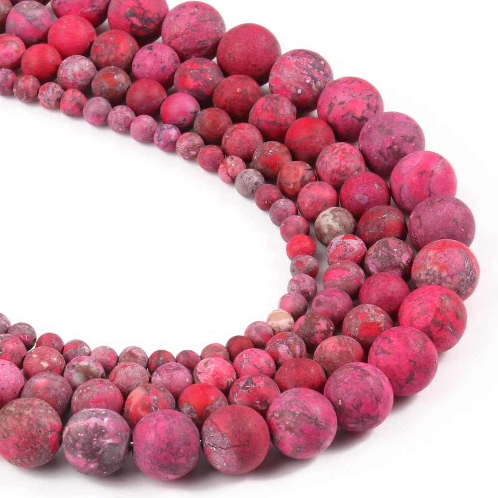 Natural Beads Matte American Turquoises Fuchsia Howlite Round Stone Bead for Jewelry Making DIY Bracelet Accessories 15\'\' 4-10mm