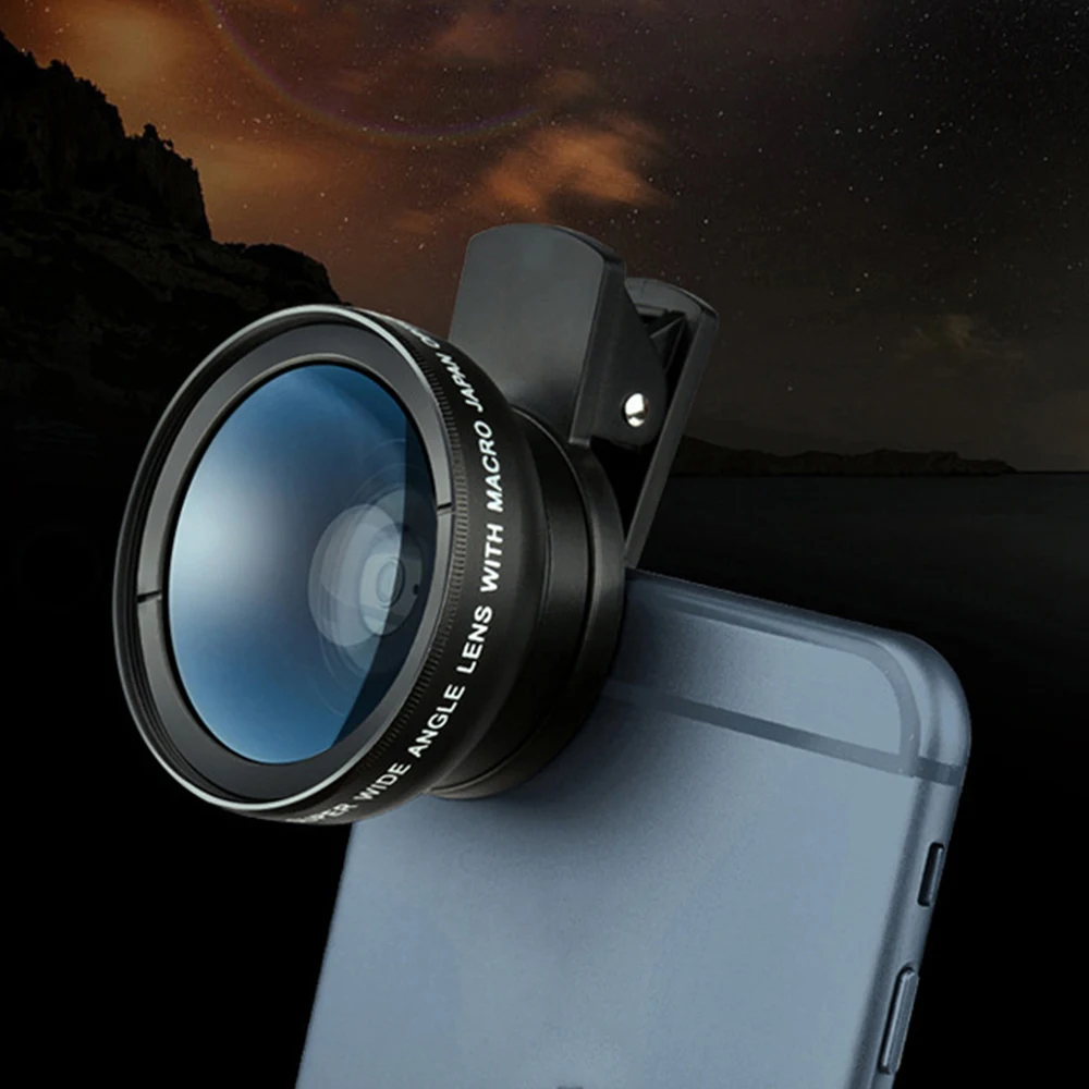 2 in 1 0.45x 49uv Super Wide-Angle Lens + 15X Macro Lenses 4K HD Professional Photography Phone Camera Lens for Smartphone