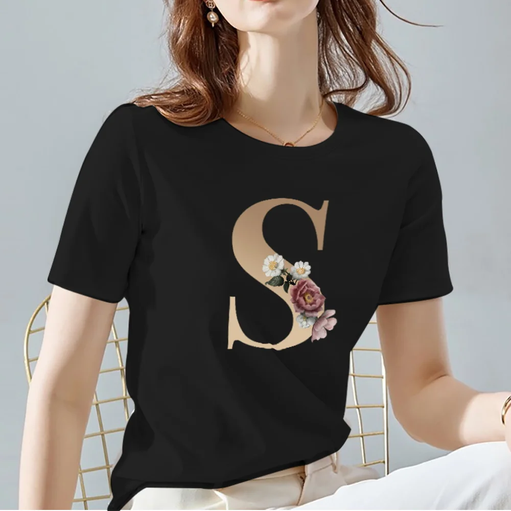 Women T-shirts Street Personalized Letter Pattern Printing Series Short Sleeve Tops Summer Soft Black Classic O-Neck Ladies Tees