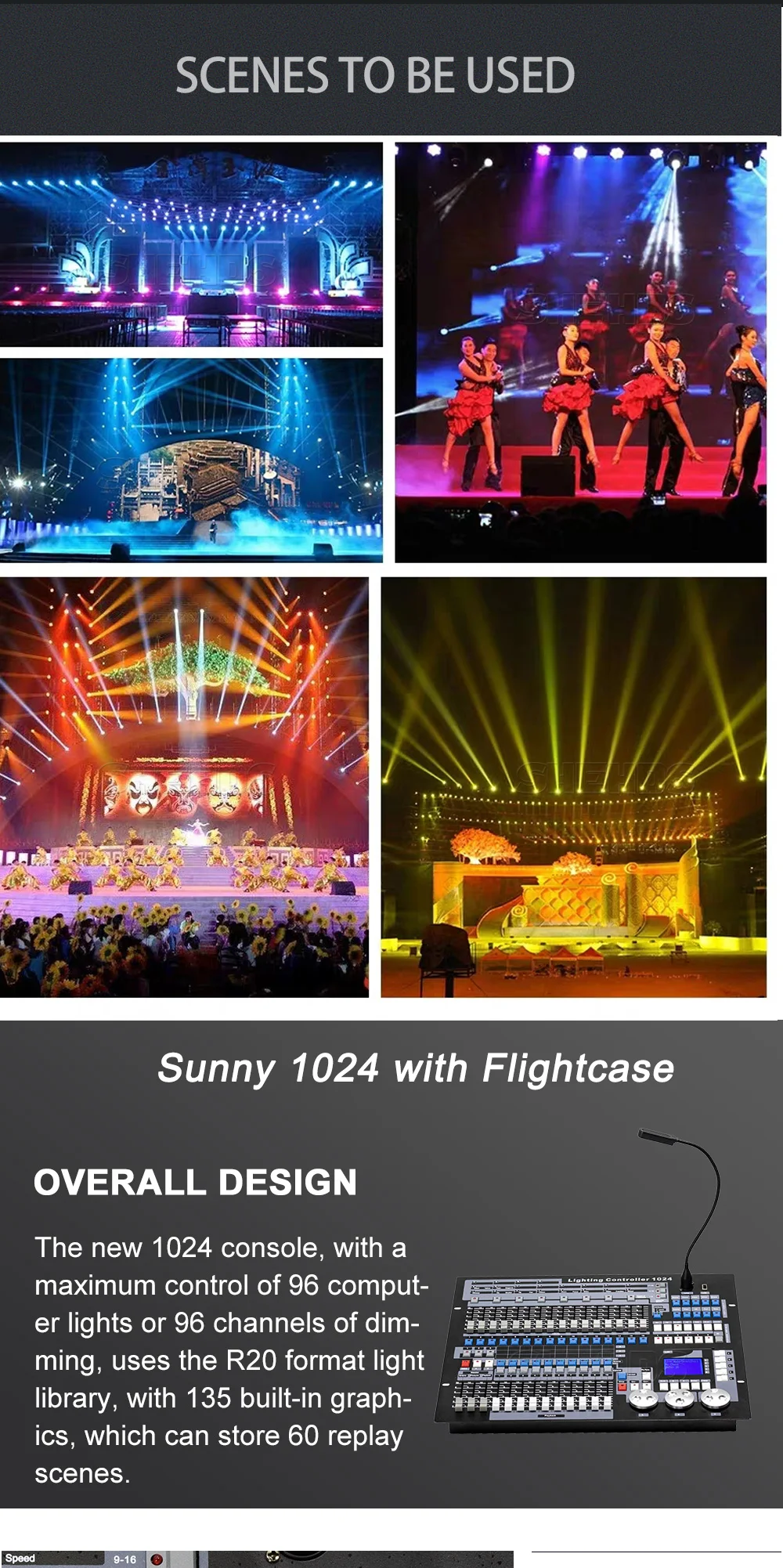 SHEHDS Flightcase 1024 DMX-Konsole für Par-Lichter, Moving-Head-Lichter, professionelle Ausrüstung für Party, DJ, Disco-Licht – Detail 2