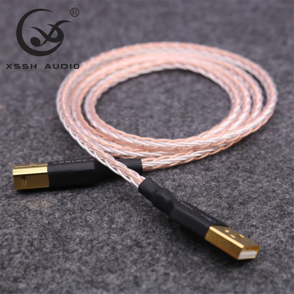 خطوط البيانات XSSH لتقوم بها بنفسك OEM ODM OCC 7n النحاس الفضة مختلط OFC موصل USB A إلى USB B تمديد Aux وصلة كابل الصوت سلك ل DAC