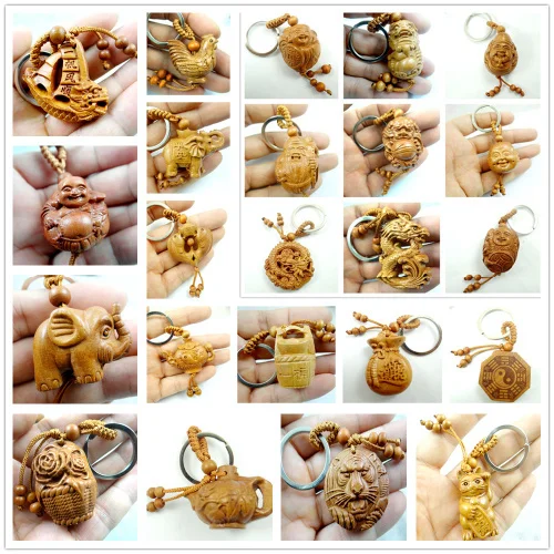 wholesale natural Mahogany Three-dimensional Engraving Key Chain charm Lifelike Key Ring 1pcs A49