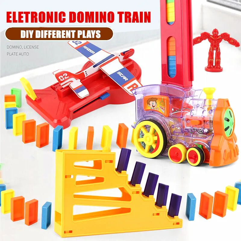 ไฟฟ้าอัตโนมัติวาง Domino อิฐบล็อกอาคารรถไฟจรวดของเล่นเด็กที่มีสีสัน Domino เกมของเล่นเพื่อการศึกษาของขวัญ