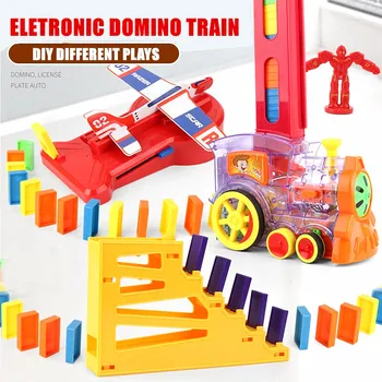 Electric automatic laying Domino bricks train building blocks rocket toys for children colorful Domino game educational toys gift