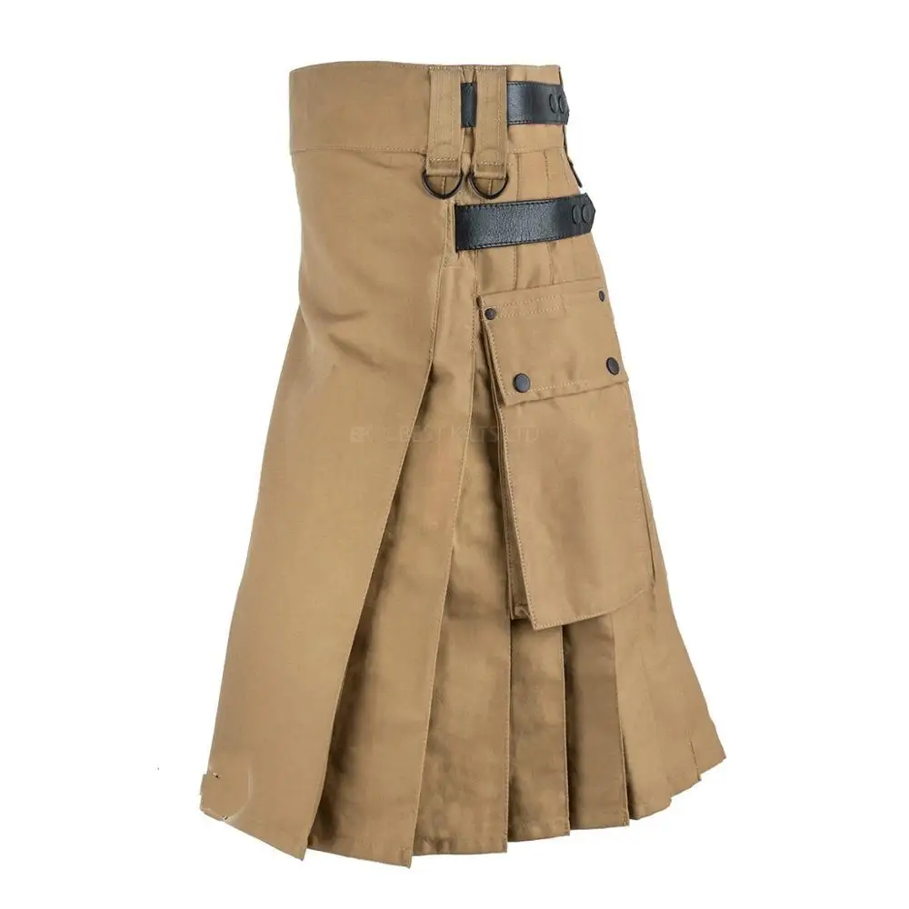 2022 Large Size for Unisex Fashion Irish Kilt  Military Camo Metal Straps Utility Kilts Vintage Style Pocket Kilts Solid Color