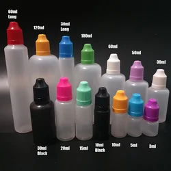 100pcs 3ml 5ml 10ml 15ml 20ml 30ml 50ml 60ml 100ml 120ml PE Plastic Dropper Bottle Empty E Liquid Bottle with Childproof Cap