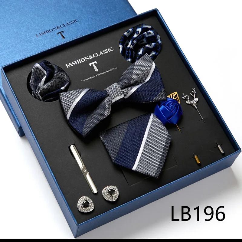 Hochwertige Geschenkbox für Feiertage, 7,5 cm, blaues Blumenmuster, Einstecktuch, Manschettenknöpfe, Krawattenclip, Krawatte für Herren, Geburtstagsgeschenk – Detail 34